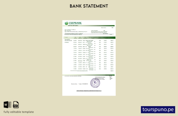listo para imprimir plantilla de word   extracto bancario de Rusia Sberbank